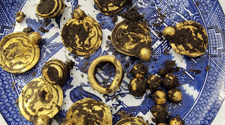 The 6th-century gold treasure discovered by metal detectorist Erlend Bore in Rennesøy