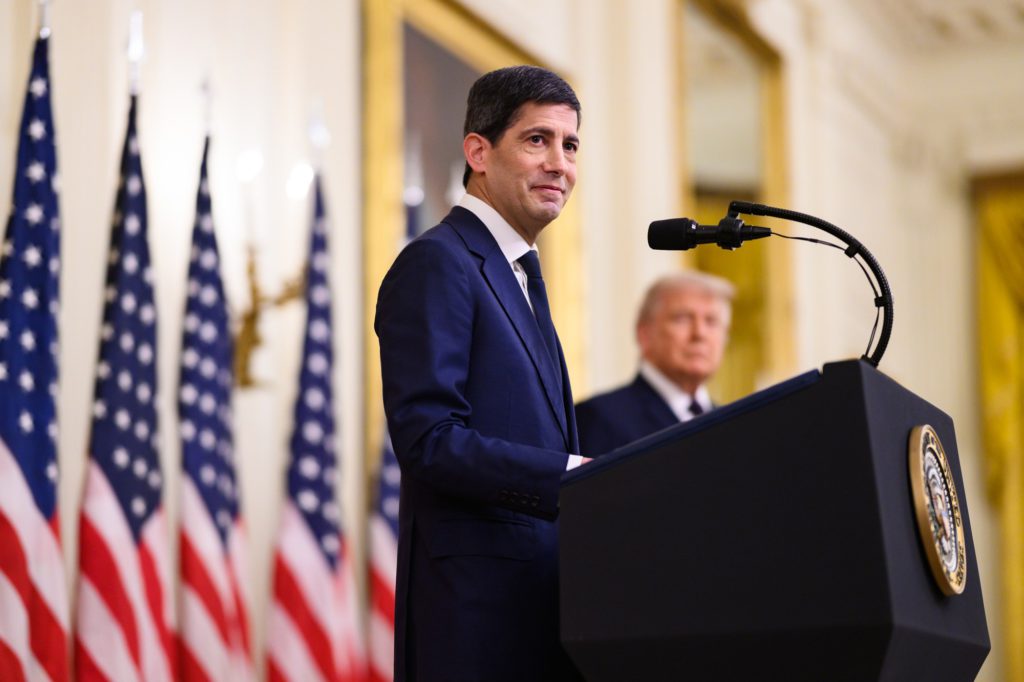 Federal Reserve chairman Kevin Warsh speaking at a podium